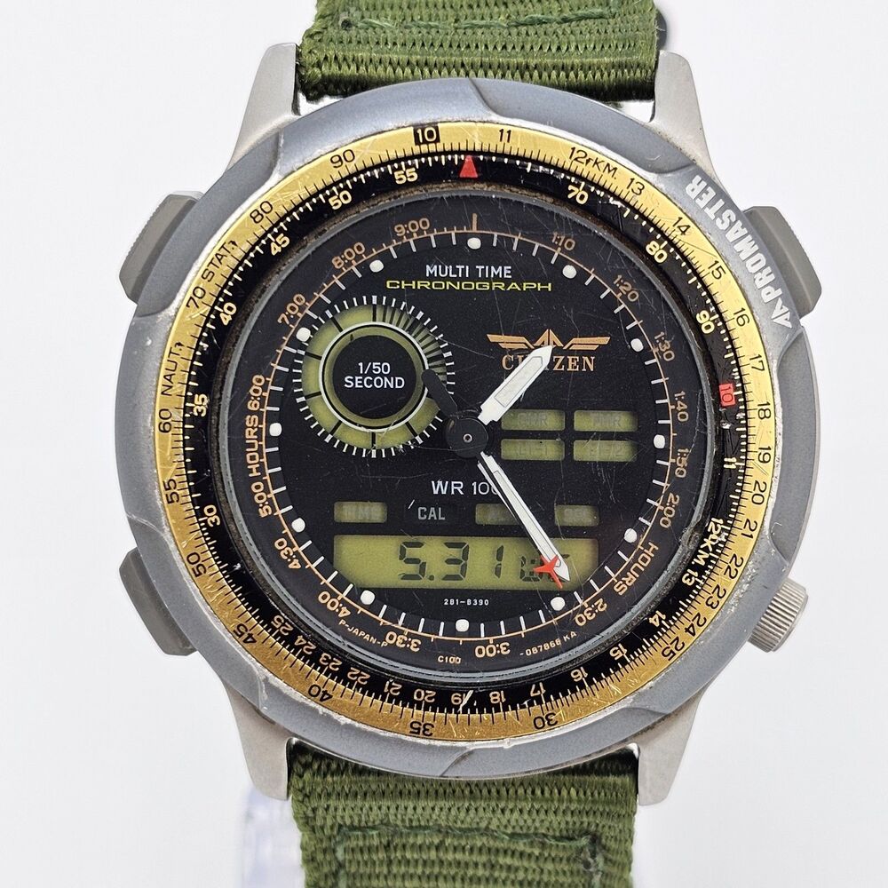 VTG Citizen Promaster 40MM Digi-Analog Men Watch Canvas Bands New Battery‎ READ